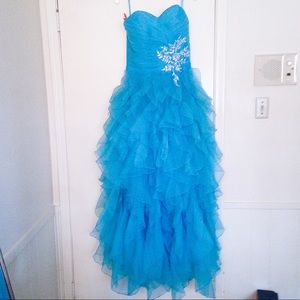 Strapless Tulle Blue Prom Dress - Size 12